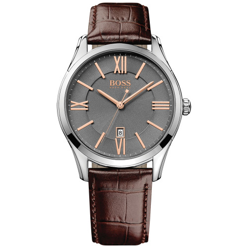 Hugo Boss Men's Ambassador Brown Leather Strap Watch 43mm 1513041