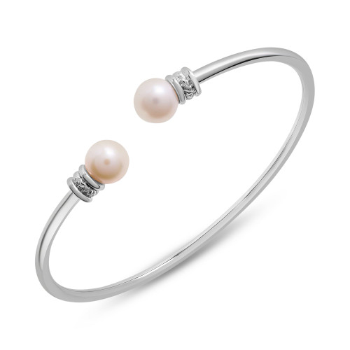 Cultured Freshwater Pearl (7mm) Flex Bangle Bracelet in Sterling Silver