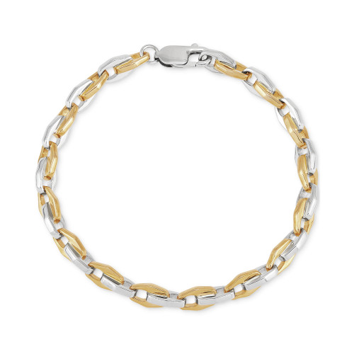 Men's Two-Tone Link Bracelet in 18k Gold-Plated Sterling Silver & White Rhodium