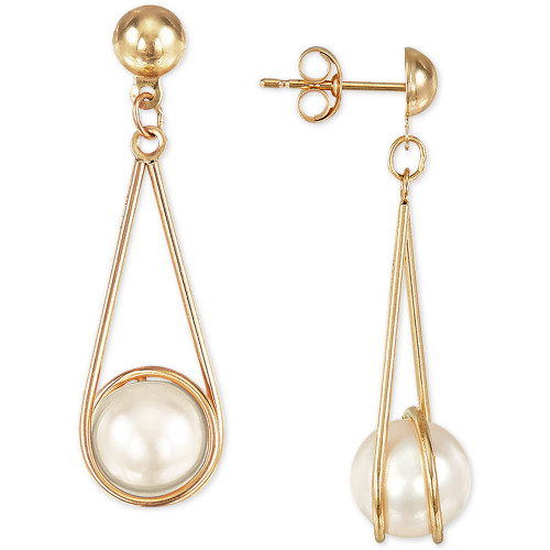 Cultured Freshwater Pearl (8mm) Wire-Wrapped Drop Earrings in 10k Gold