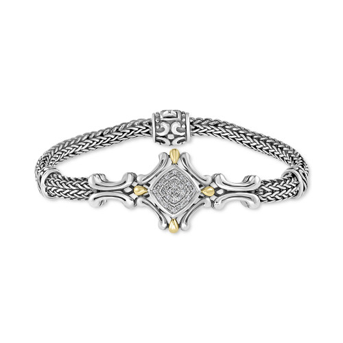 EFFY® Diamond Cluster Antique-Look Bracelet (1/10 ct. t.w.) in Sterling Silver & 18k Gold