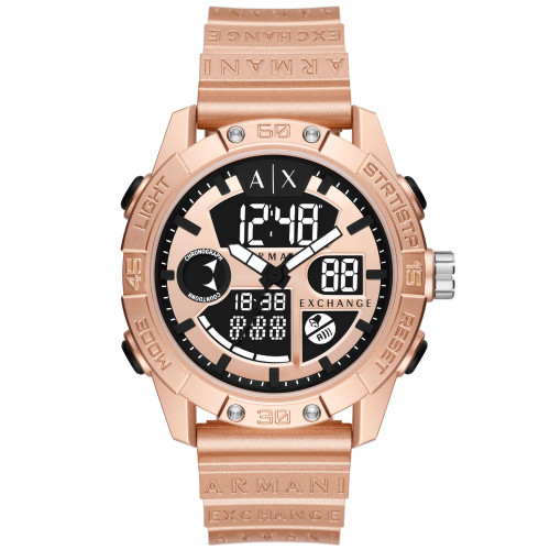 Men's Analog-Digital Rose Gold-Tone Polyurethane Strap Watch, 46mm