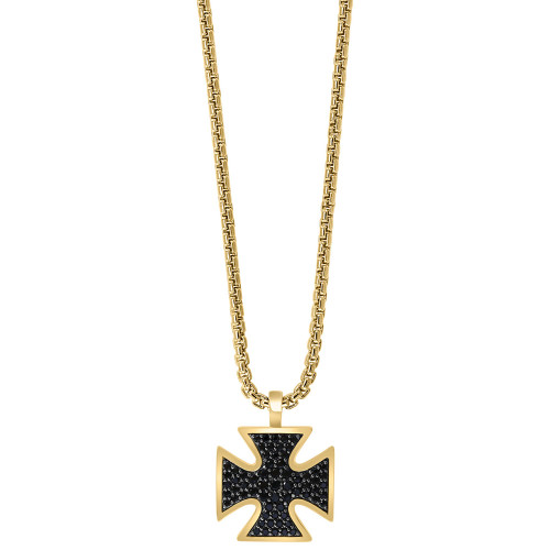 EFFY® Men's Black Spinel 22" Cross Pendant Necklace in 14k Gold-Plated Sterling Silver