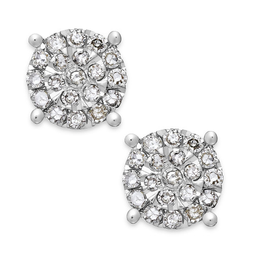 Diamond Cluster Stud Earrings in Sterling Silver (1/4 ct. t.w.)