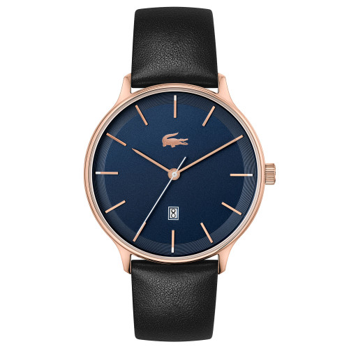 Men's Lacoste Club Black Leather Strap Watch 42mm