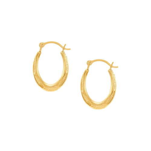 Patterned Small Oval Huggie Hoop Earrings in 10k Gold