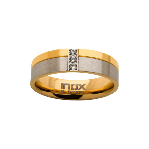 Men's Steel Gold-Tone Plated 3 Piece Clear Diamond Ring