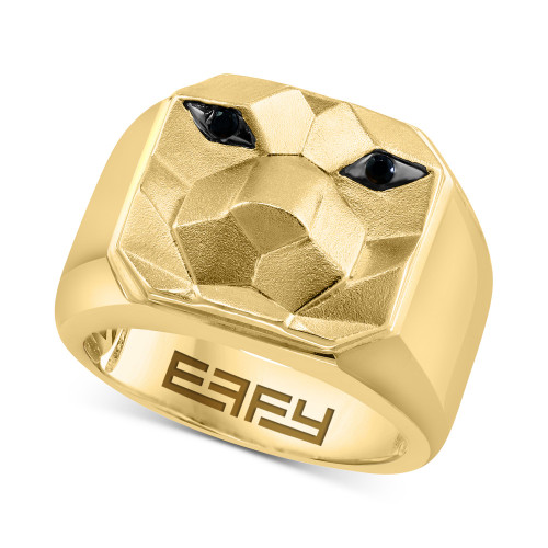 EFFY® Men's Black Spinel Lion Ring (1/10 ct. t.w.) in 14k Gold-Plated Sterling Silver