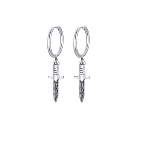 Stainless Steel Oxidized Knife Charm Huggie Hoop Earrings