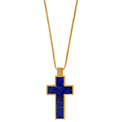 EFFY® Men's Lapis Lazuli Cross 22" Pendant Necklace in 14k Gold-Plated Sterling Silver