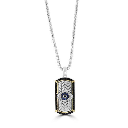 EFFY® Men's Multi Sapphire (1/4 ct. t.w.) Evil Eye Pendant in Sterling Silver and 14k Yellow Gold