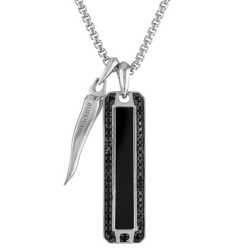 Men's Icon Black Onyx & Black Diamond (3/4 ct. t.w.) Pendant Necklace in Sterling Silver, 24" + 2" extender