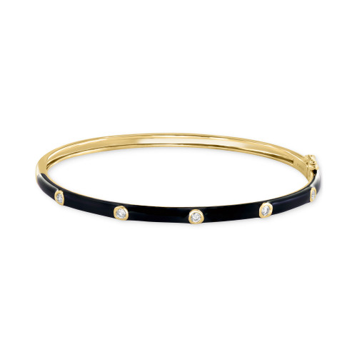 EFFY® Diamond & Black Enamel Bangle Bracelet (1/4 ct. t.w.) in 14k Gold
