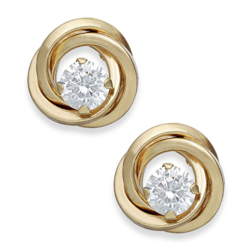 Cubic Zirconia Love Knot Stud Earrings in 10k Gold