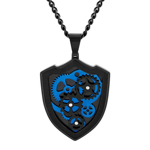 Macy's Men's Gear and Shield Pendant Necklace in Two-Tone Stainless Steel