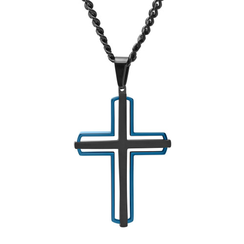 Macy's Men's Modern Cross Pendant Necklace in Two-Tone Stainless Steel