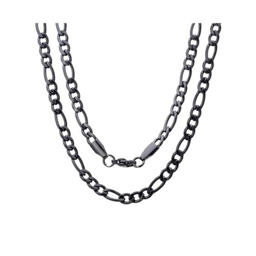 Men's black IP Plated Stainless Steel Figaro Chain Link Necklaces
