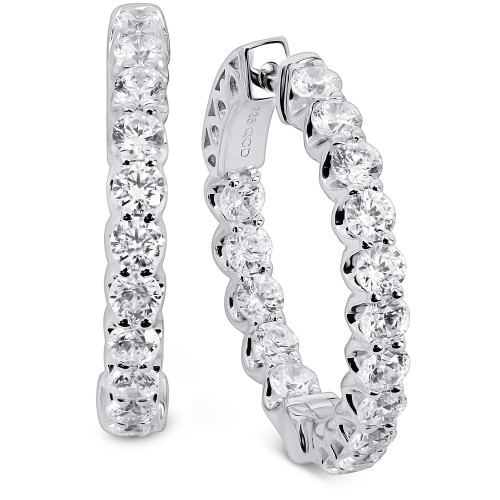 Cubic Zirconia Small In & Out Hoop Earrings in Sterling Silver or 18k Gold Plated Sterling Silver