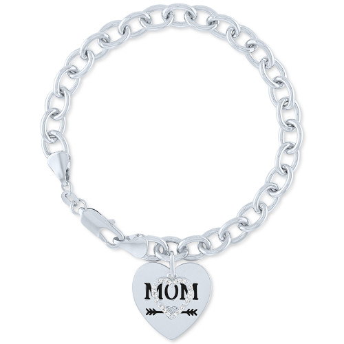 Diamond Mom Heart Charm Bracelet (1/10 ct. t.w.) in Sterling Silver