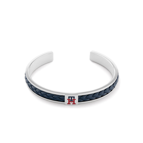 Men's Braided Blue Leather and Stainless Steel Bracelet