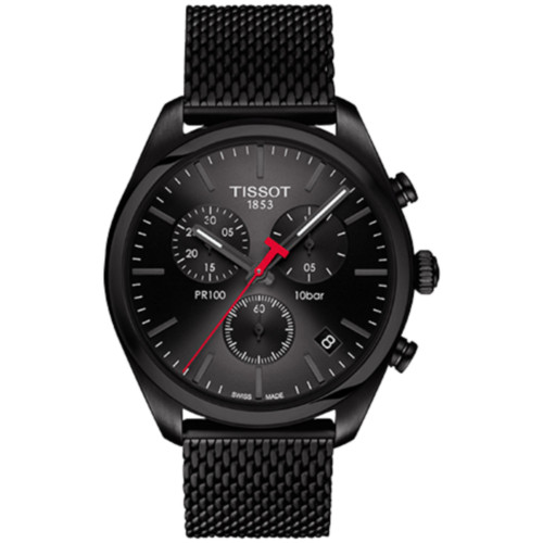 Men's Swiss Chronograph T-Classic PR 100 Black PVD Stainless Steel Mesh Bracelet Watch 41mm