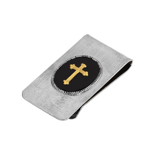 Men's Silver-Tone Black Enamel Gold-Tone Cross Money Clip