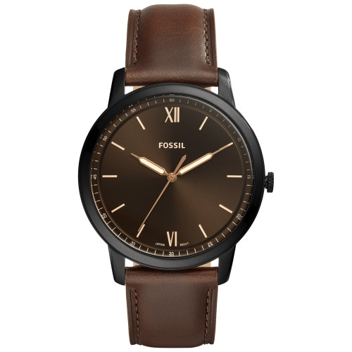 Men's Minimalist Brown Leather Strap Watch 44mm