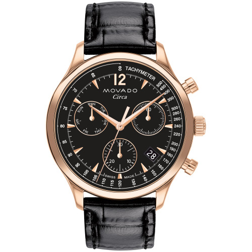 Men's Heritage Black Genuine Leather Strap Watch, 43mm