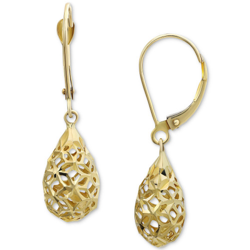 Filigree Leverback Drop Earrings in 10k Gold