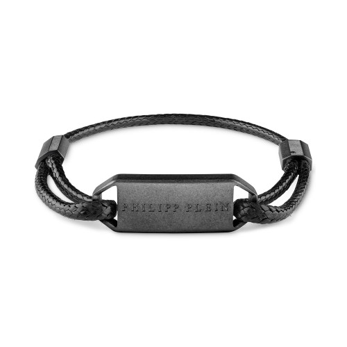 Gunmetal IP Stainless Steel Tag Leather Bracelet