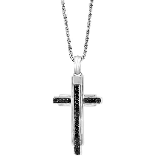 EFFY® Men's Black Spinel Cross 22" Pendant Necklace (3/4 ct. t.w.) in Sterling Silver