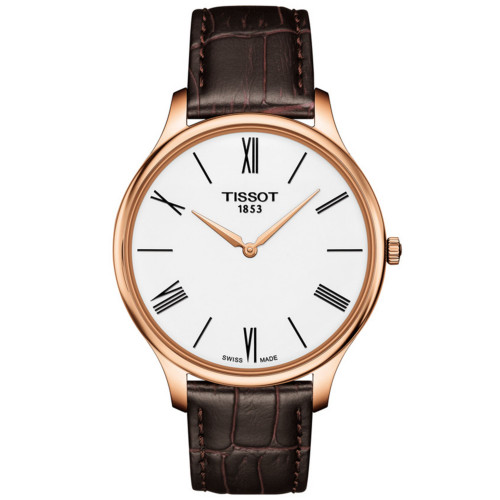 Men's Swiss T-Classic Tradition 5.5 Brown Leather Strap Watch 39mm