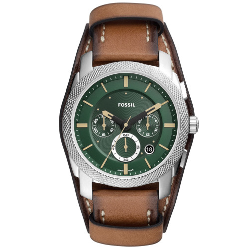 Men's Machine Chronograph Brown Leather Strap Watch, 42mm