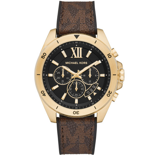 Men's Brecken Chronograph Brown Signature Logo Strap Watch 45mm