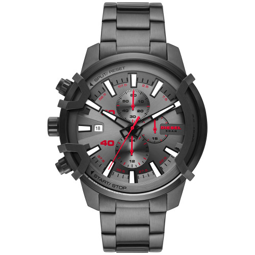 Men's Chronograph Griffed Gunmetal-Tone Stainless Steel Bracelet Watch 48mm
