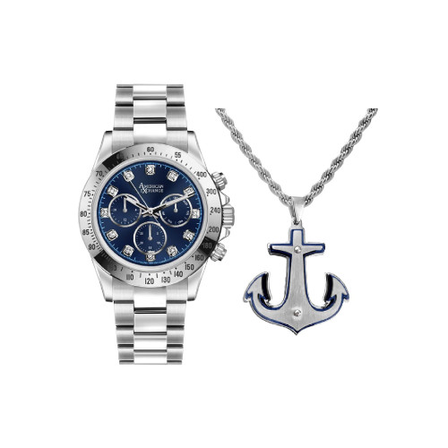 Men's Analog, Three-Hand Quartz Silver-Tone Metal Bracelet Watch 46mm Gift Set