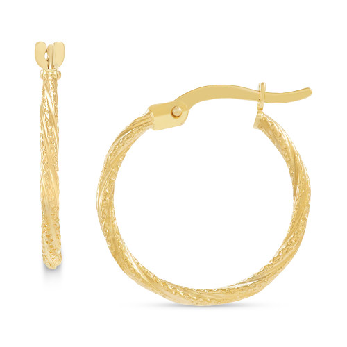 Twisted Textured Small Round Hoop Earrings in 14k Gold, 3/4"