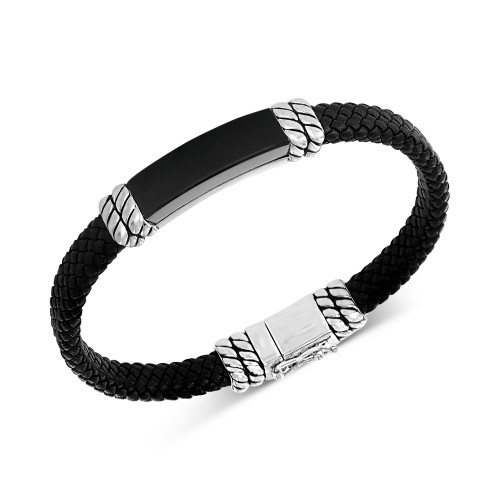 EFFY® Men's Onyx Leather Braided Bracelet in Sterling Silver (Also in Malachite)