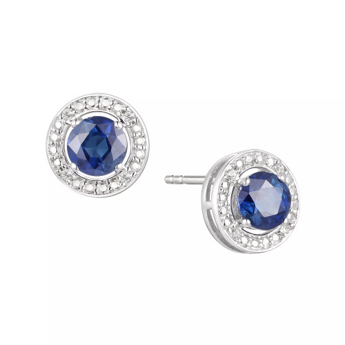 Sapphire (5/8 ct. t.w.) & Diamond Accent Stud Earrings in Sterling Silver (Also Available In Emerald and Ruby)