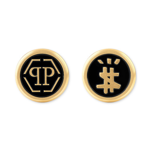 Gold-Tone IP Stainless Steel Mismatch Logo Black Cuff Links