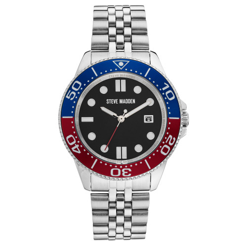 Men's Silver-Tone Polished Metal Link Bracelet Watch, 42X48mm