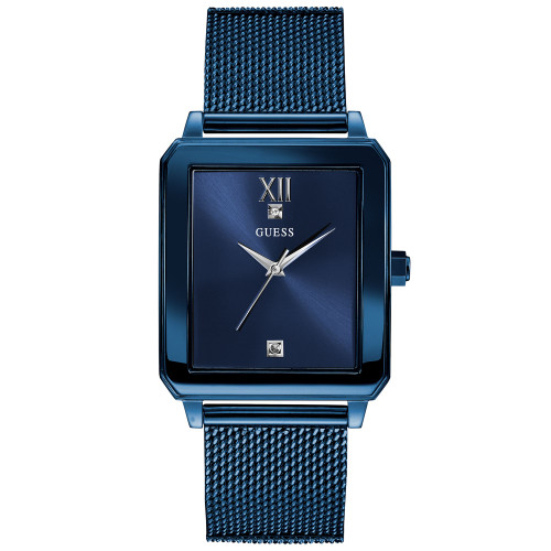 Men's Diamond-Accent Blue Stainless Steel Mesh Bracelet Watch 40x35mm