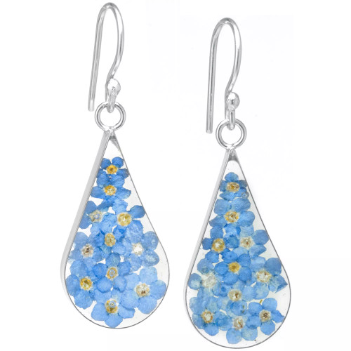Medium Teardrop Dried Flower Earrings in Sterling Silver. Available in Multi, Blue, Yellow or Purple