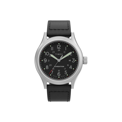 Men's Expedition Sierra Black Leather Strap Watch 41 mm