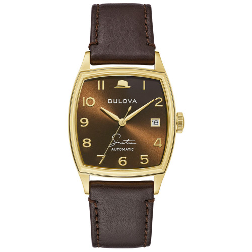 Men's Frank Sinatra Automatic Brown Leather Strap Watch 33.5x45mm