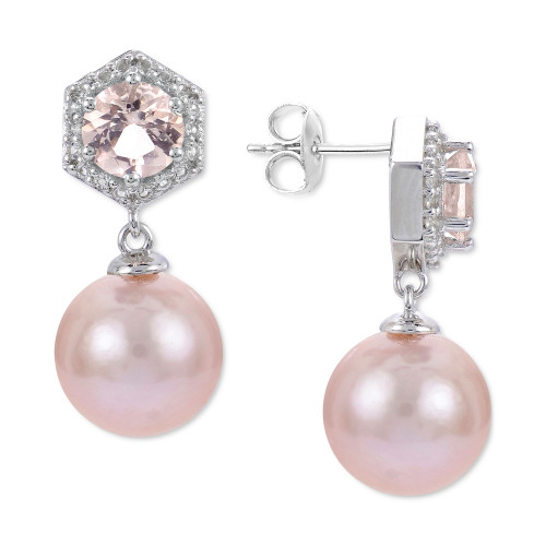 Pink Cultured Freshwater Pearl (9mm) & Multi-Gemstone (1/5 ct. t.w.) Drop Earrings in Sterling Silver