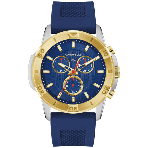 Men's Chronograph Blue Silicone Strap Watch 44mm