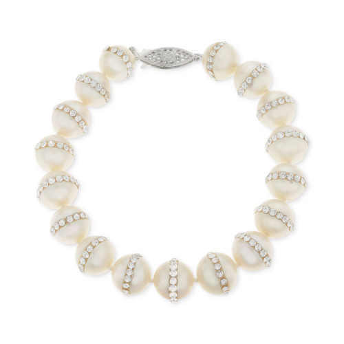 Cultured Freshwater Pearl (9.5mm) and Crystal Bracelet