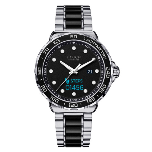 Connected Men's Hybrid Smartwatch Fitness Tracker: SIlver Case with Two Toned Metal Strap 42mm