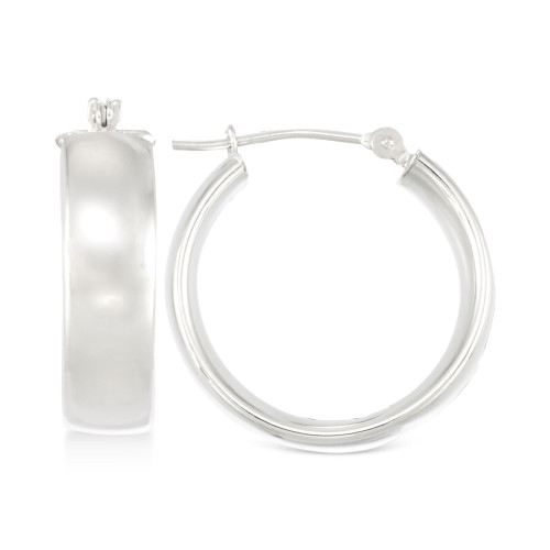 Polished Wide Hoop Earrings in 10k White Gold